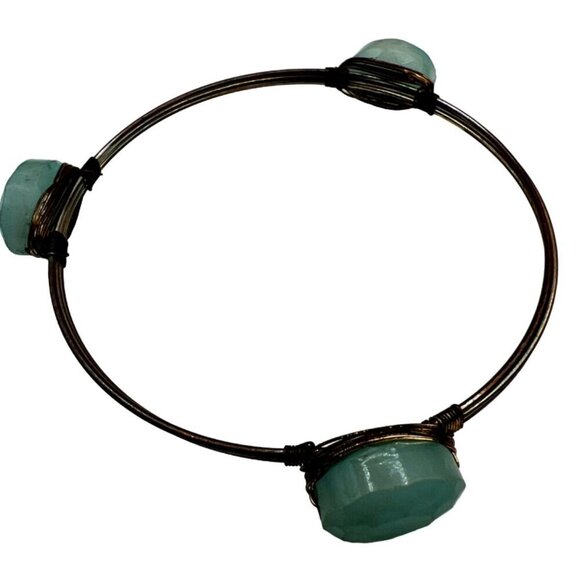 Handcrafted Larimar Gemstone Copper Wire Bangle Bracelet.  A95 - Picture 5 of 9